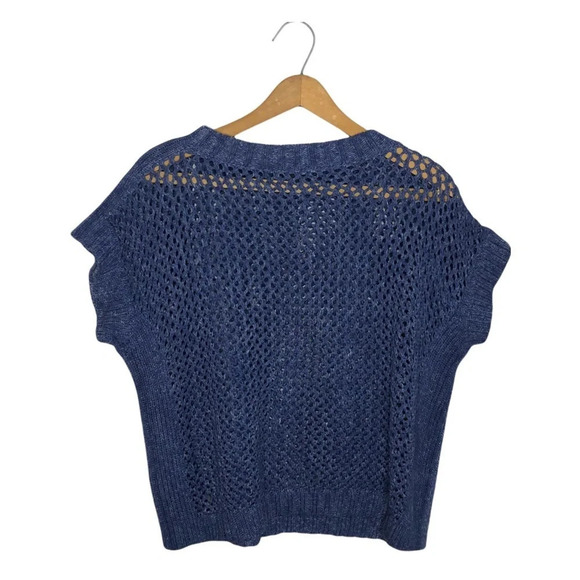 Lafayette 148 New York Women's Blue Open Knit Short Sleeve Sweater Top - Picture 5 of 8